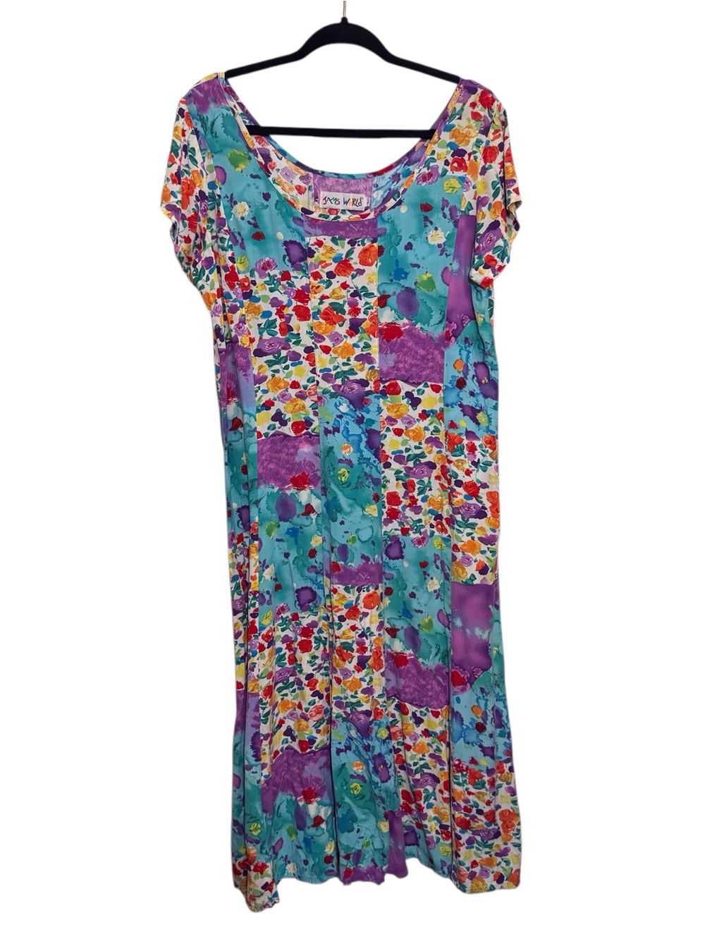 Jams World Size Large Floral Print Hawaiian Midi Dress Tropical Vacation Boho